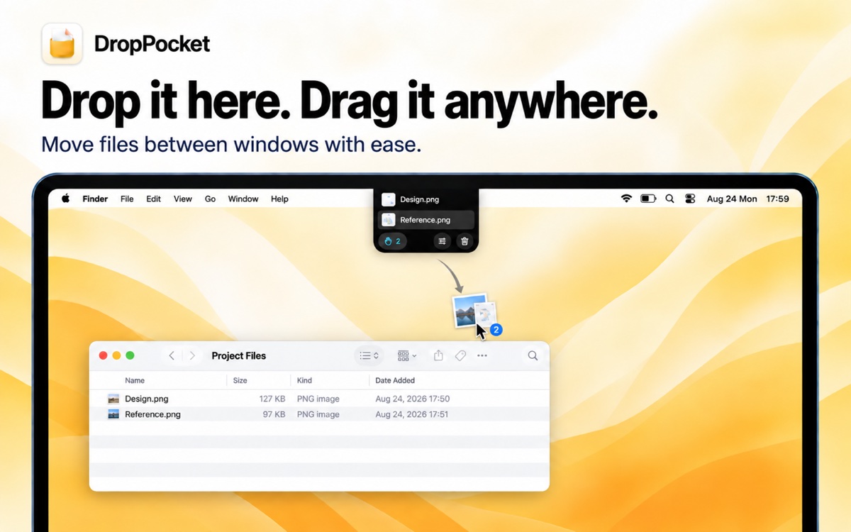 Dragging files from the DropPocket pocket into Finder